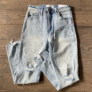 KanCan Mom High Waist Relaxed Thigh Tapered Leg Distressed Frayed Hem Jeans